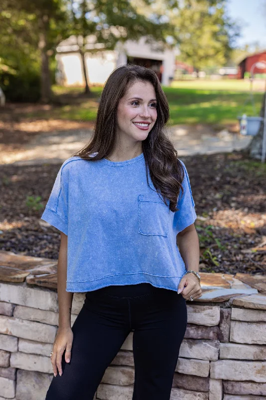 Easy Does It Blue Crop Tee