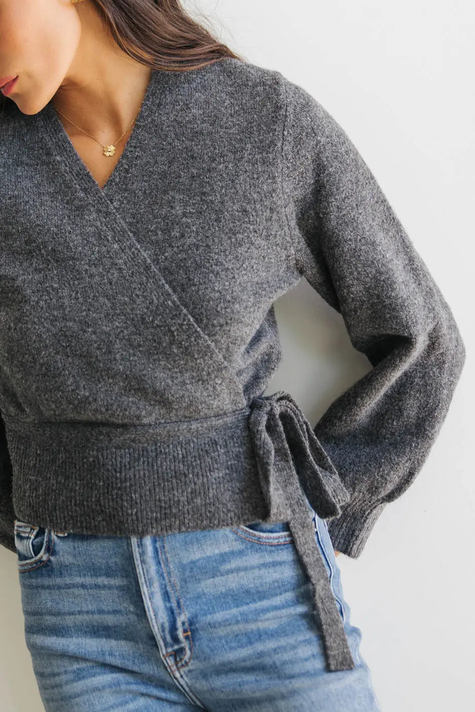 Addie Wrap Cardigan in Charcoal