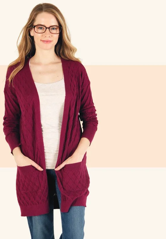 Open Knit Detail Plum Cardigan