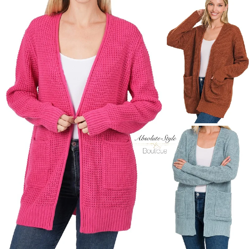 Waffle Knit Pocket Cardigan