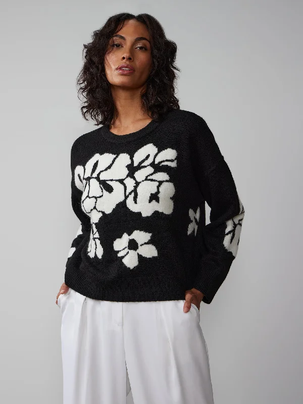 Floral Intarsia Pullover Sweater