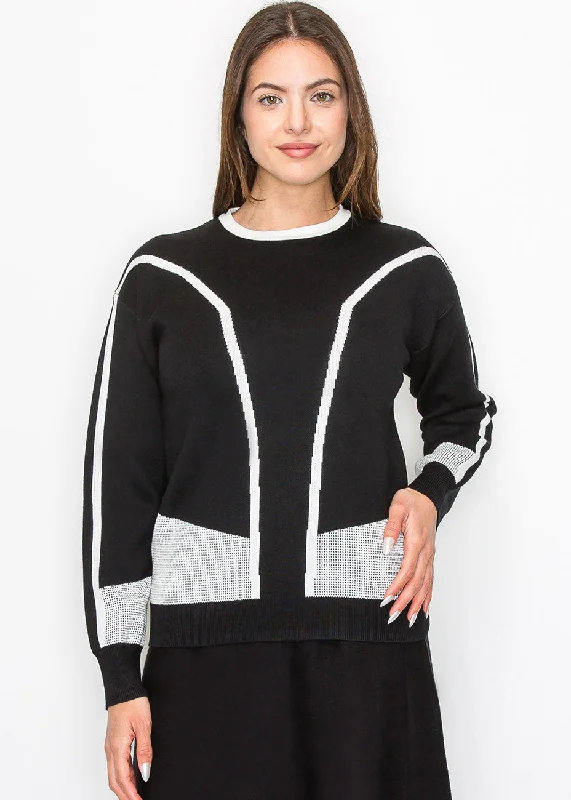 Black and White Graphic Knit Pullover