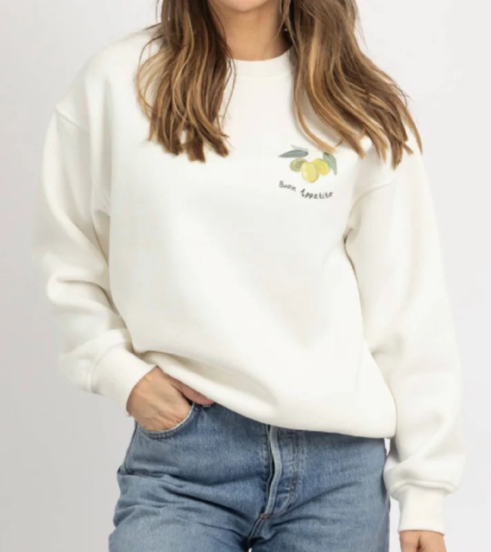 Buon Appetito Graphic Pullover Sweater In White