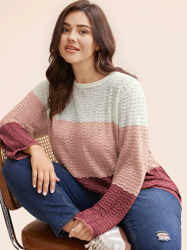 Colorblock Contrast Boat Neck Knit Pullover