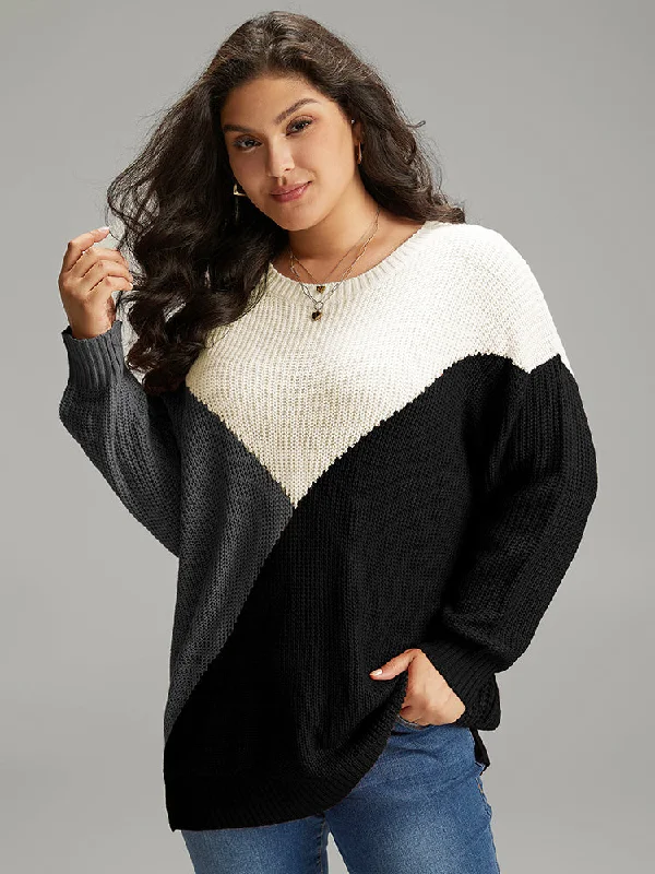 Colorblock Split Side Drop Shoulder Pullover