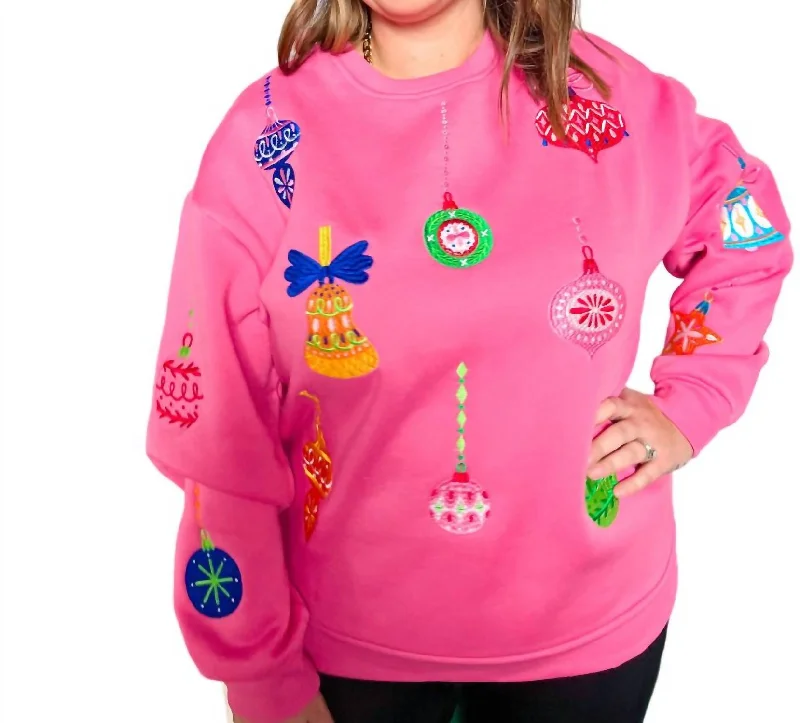 Embroidered Ornament Pullover In Pink