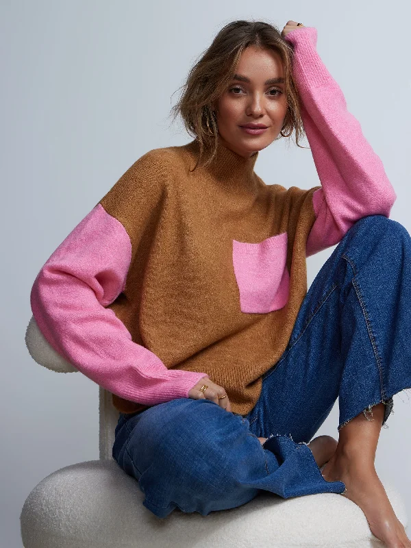 Long Sleeve Mock Neck Color Block Pullover