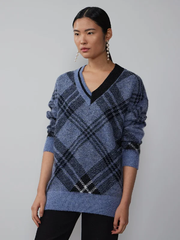 V-Neck Plaid Pullover