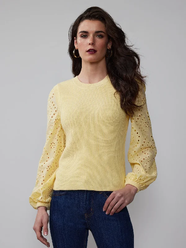 Crew Neck Eyelet Long Sleeve Pullover