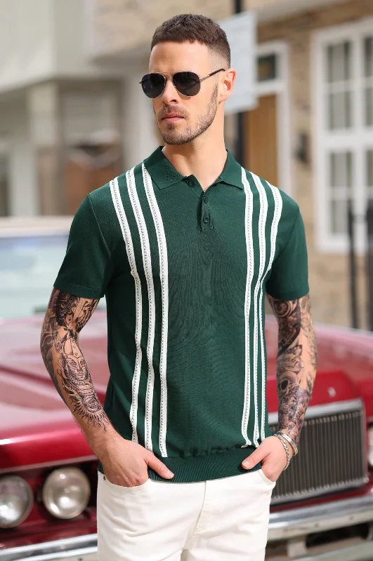 Men's Vintage Stripe Knitted Polo Pullover Shirts Short Sleeve Golf Knit Mens Polo Shirt