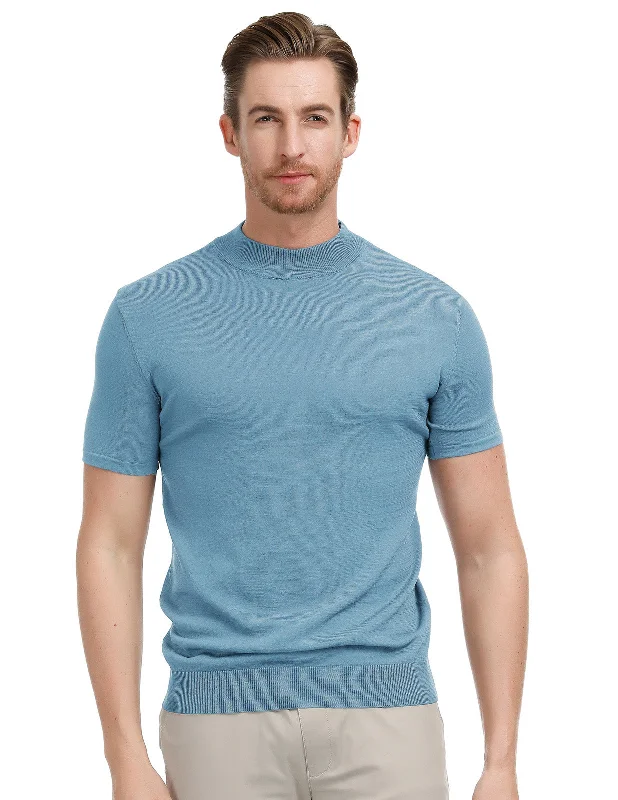 Mens Mock Turtleneck Knit Pullover Sweater Short Sleeve Solid Knitwear Sweaters