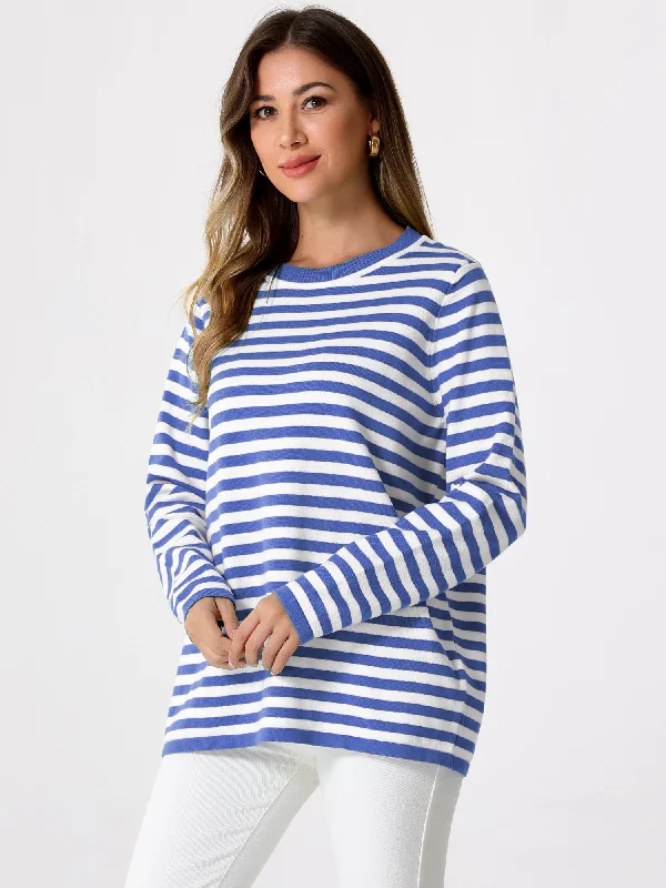 Long Sleeve Striped Crew Neck Pullover Sweater