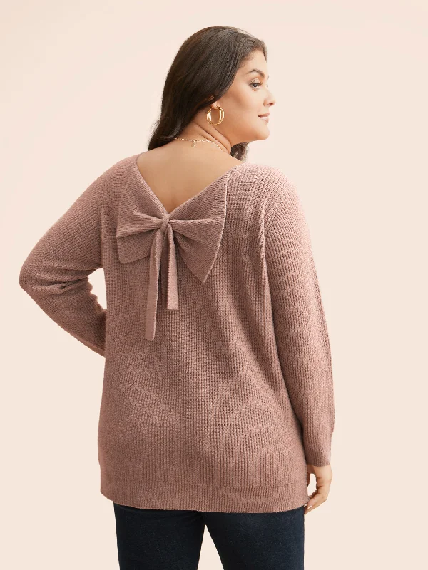 Round Neck Texture Back Bowknot Pullover