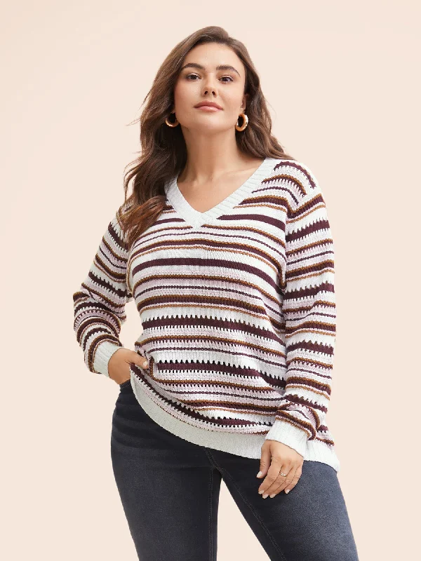 Striped Texture Cotton Blended Pullover