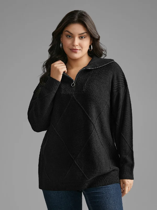 Texture Half Zip Drop Shoulder Pullover