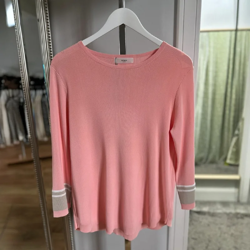 UCHUU Round Neck Pink Jumper with Sleeve Stripe