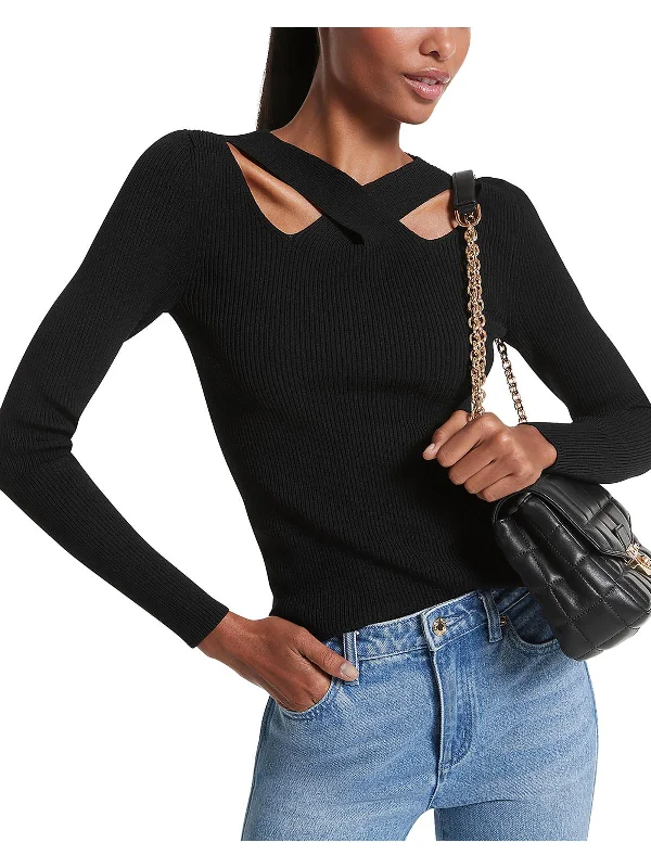 Womens Cutout Zipper Pullover Sweater