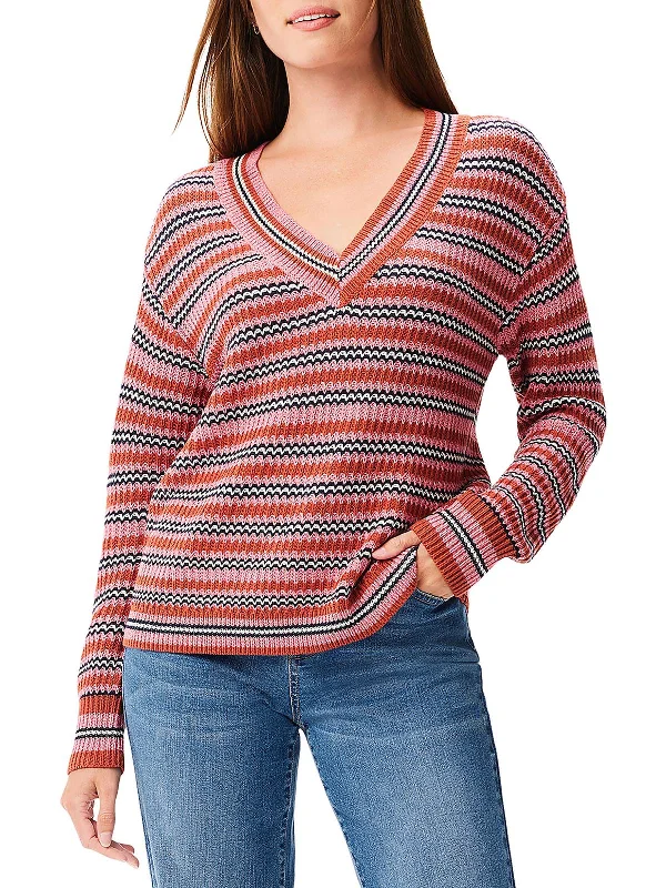 Womens Ribbed Striped Pullover Sweater