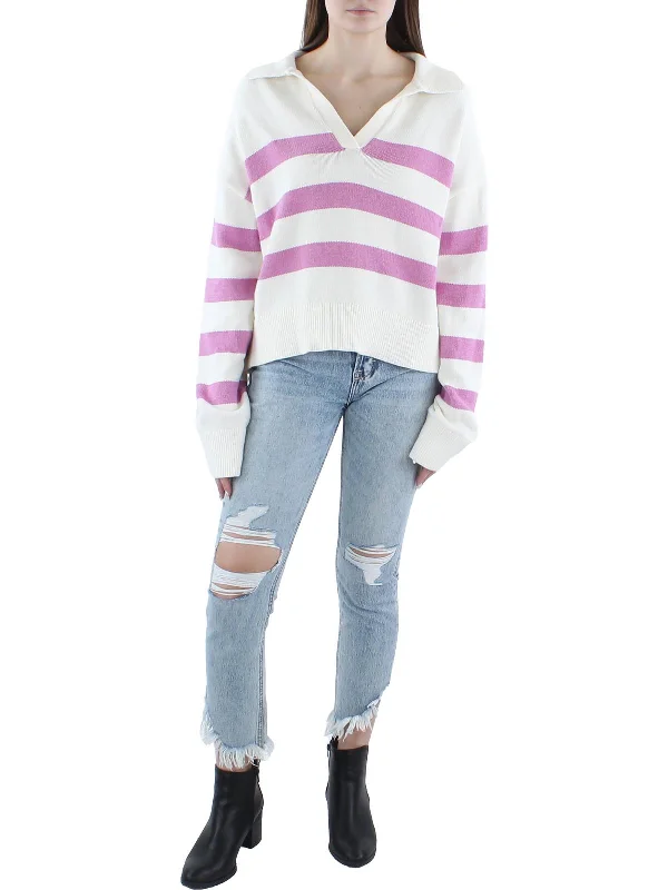 Womens Striped Collared Pullover Sweater