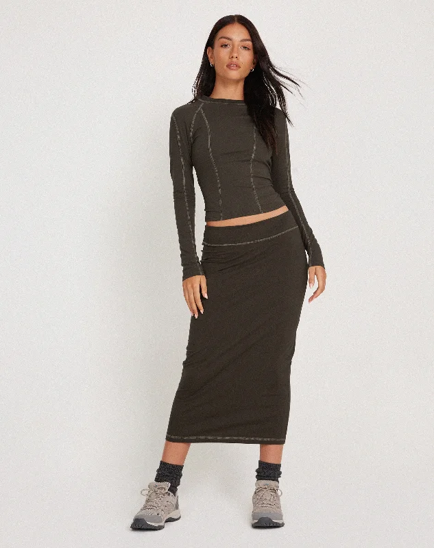 Peka Midi Skirt in Gunmetal with Grey Top Stitch