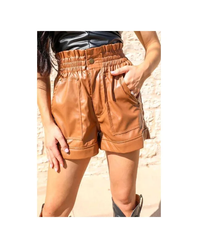 Azura Exchange Patch Pocket Faux Leather High Rise Shorts - L