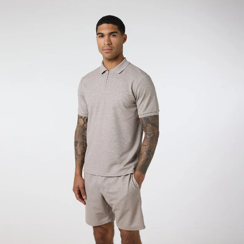 Jacquard Polo Twinset | Stone