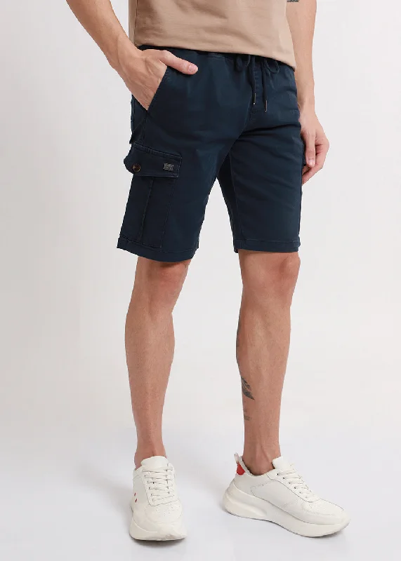 Navy Blue Cotton Cargo Shorts