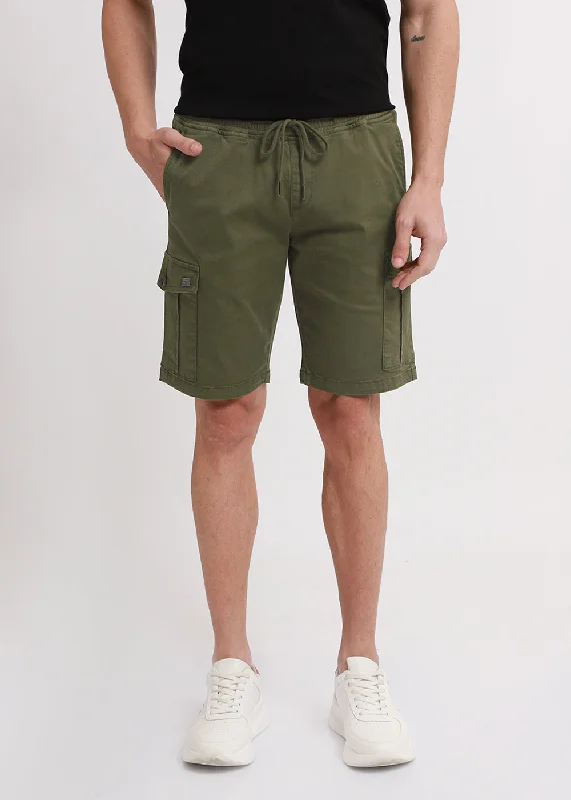 Olive Green Cotton Cargo Shorts