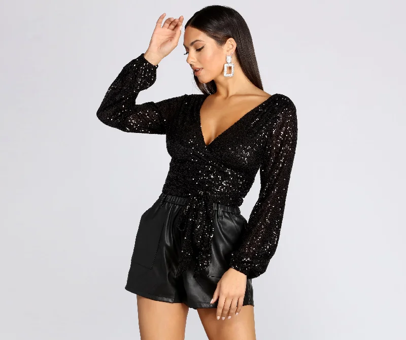 All Over Sequin Surplice Top