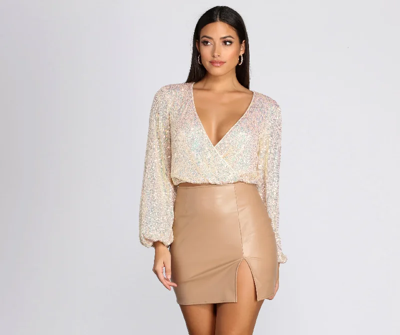 All Over Sequin Surplice Top