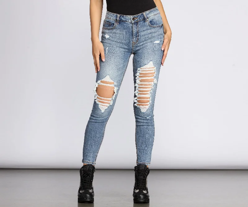 Clara High Rise Destructed Skinny Crop Jeans