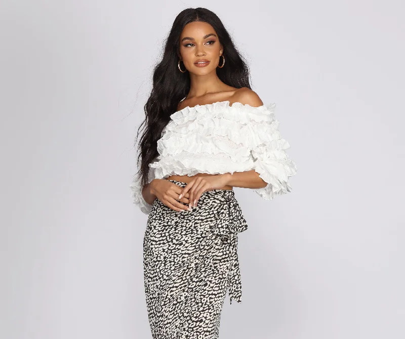 Fluttery Off The Shoulder Cropped Blouse