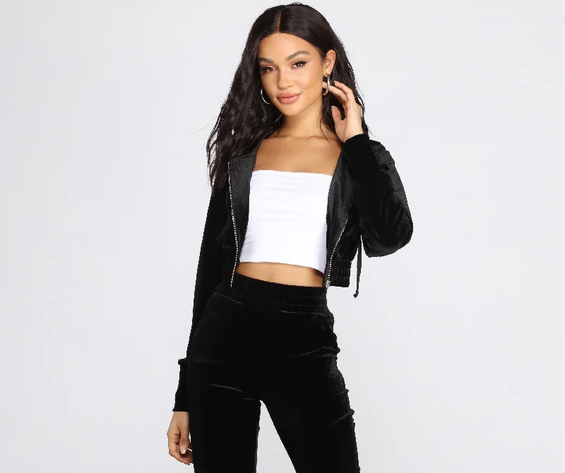 Lounge Around Velour Zip Crop Hoodie