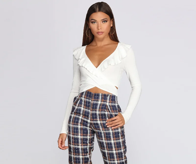 Ruffle Wrap Front Crop Top