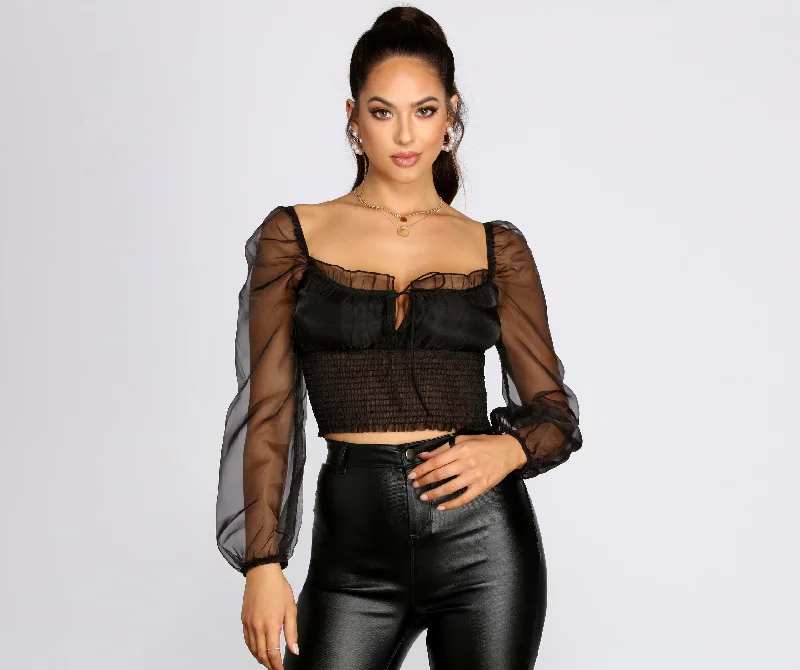 Sheer And Stylish Smocked Crop Top