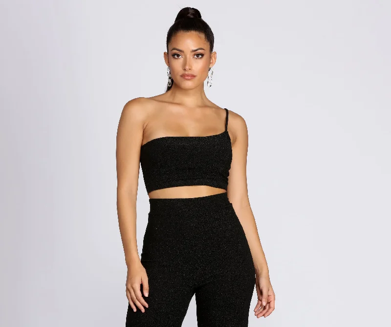 Shimmer One Shoulder Crop Top