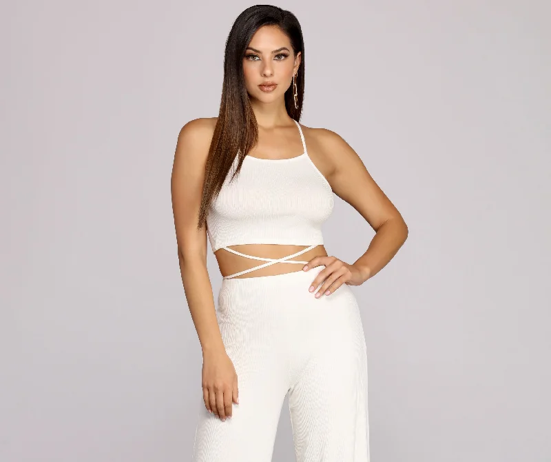 X Marks Ribbed Crop Top