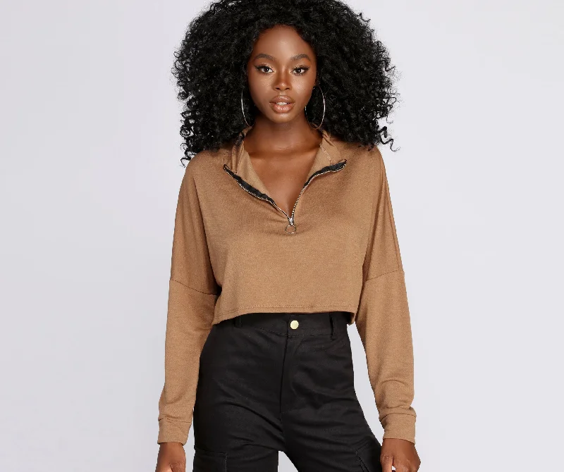 Zip Up Mock Neck Pullover