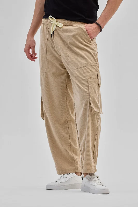 Beige Baggy Fit Cargo Pants