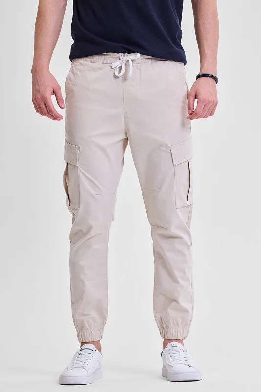 Beige Slim Fit Cargo Pants