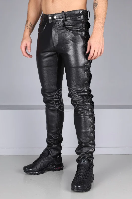 Berlin Black Leather 5 Pocket Lace Up Pants