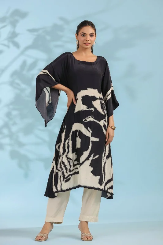 Black Floral Printed Kurta with Pants