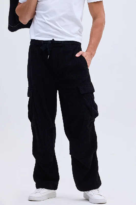 Black Corduroy Baggy Fit Cargo