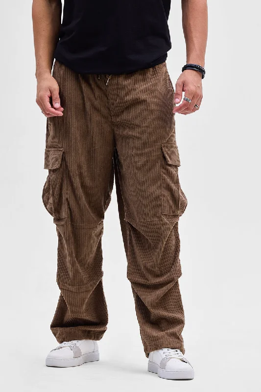 Brown Corduroy Baggy Fit Cargo