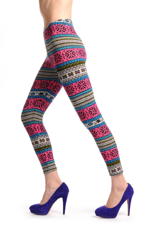 Dark Pink Blue & Yellow Aztec Jacquard Knit Print