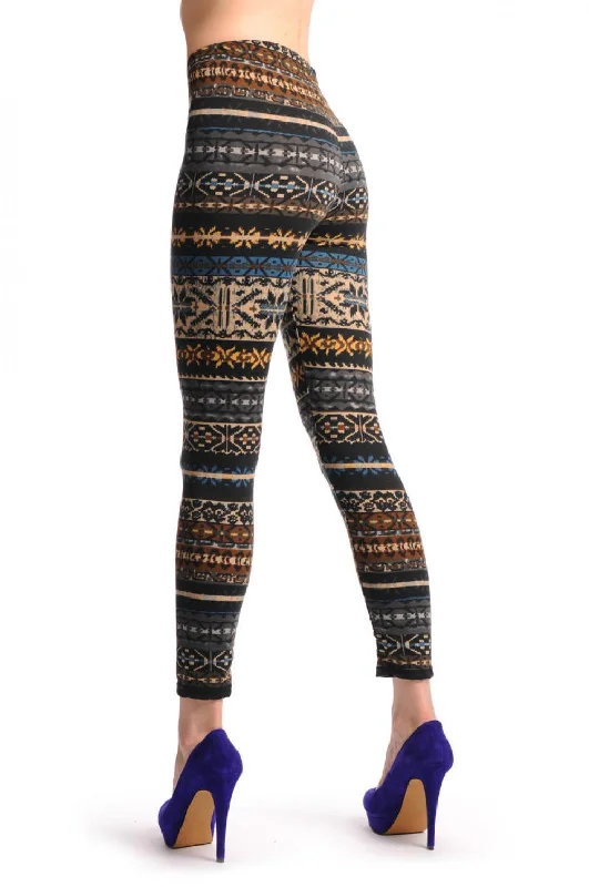 Grey Blue Brown & Black Aztec Jacquard Knit Print