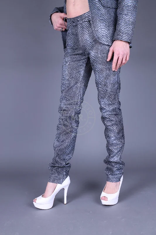 Grey Leather Snake Pants