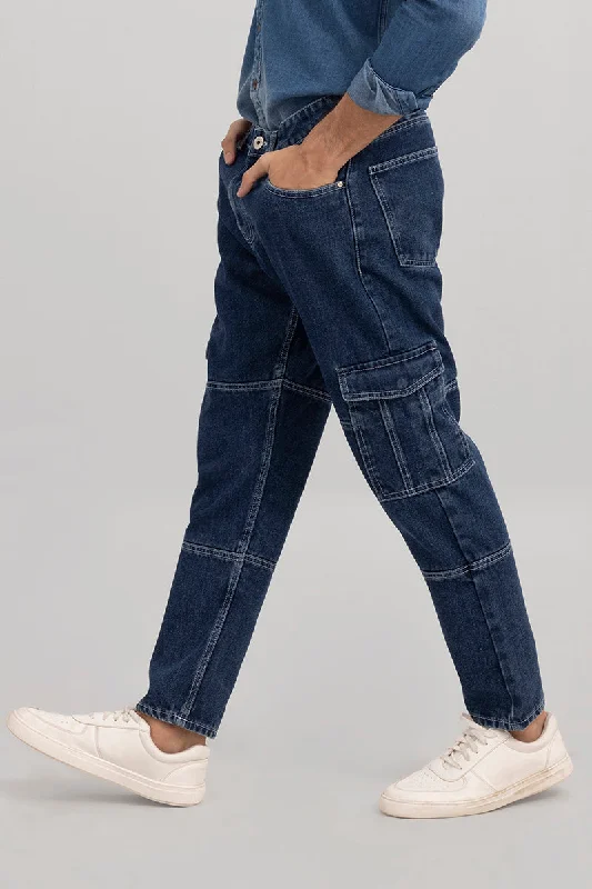 Hefty Mid Blue Cargo Baggy Jeans