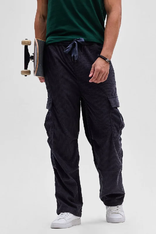 Navy Corduroy Baggy Fit Cargo