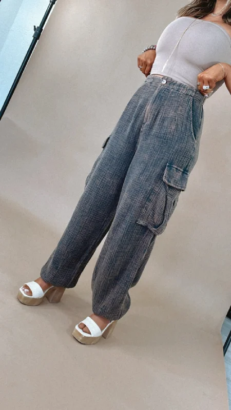 Oli & Hali: Washed Baggy Boyfriend Cargo Pants, Charcoal